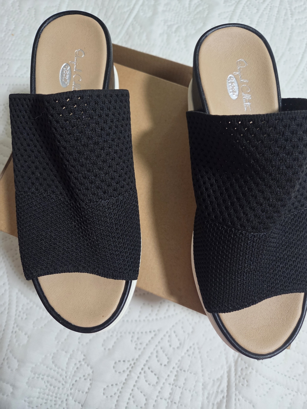 Dr. Scholl's Black Knit Slide Sandals